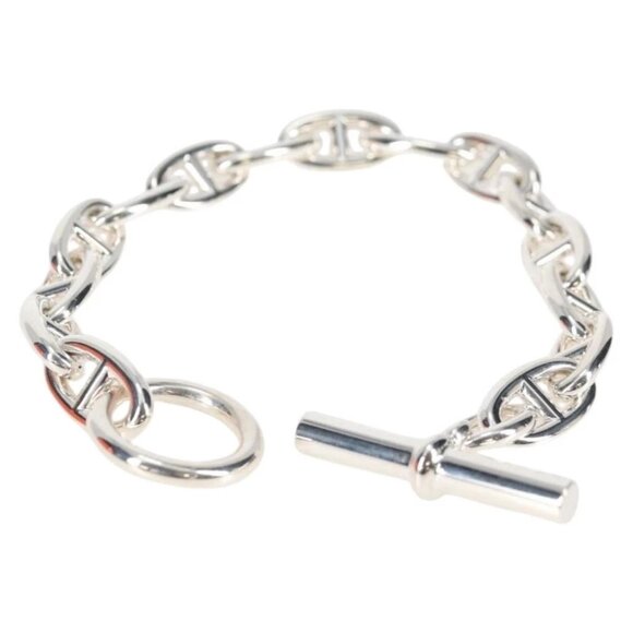 HERMES Chaine d'Ancre GM Bracelet Ag925 15 Links Silver Auth 131509M - Picture 1 of 8